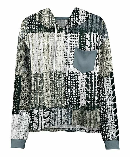 Lily | Gray & Green Abstract Patchwork Pocket Drawstring Hoodie - Women & Plus 1 Lily | Gray & Green Abstract Patchwork Pocket Drawstring Hoodie - Women & Plus