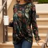 Lily | Black & Red Floral Twist-Hem Long-Sleeve Tunic - Women & Plus
