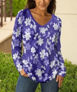 Lily | Purple & White Floral V-Neck Tunic - Plus