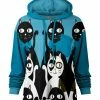 Lily | Blue & Black Cats Chest-Pocket Hoodie - Women & Plus