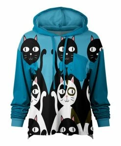 Lily | Blue & Black Cats Chest-Pocket Hoodie - Women & Plus
