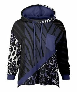Lily | Black & Blue Animal Print Chest-Pocket Hoodie - Women & Plus