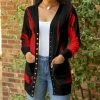 Lily | Black & Red Abstract Snap-Button Cardigan - Women