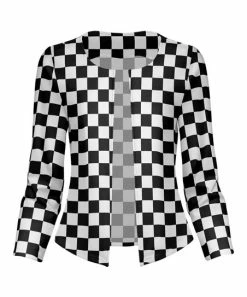 Lily | Black & White Checkerboard Collarless Open Blazer - Plus