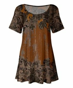 Lily | Black & Rust Floral Swirl Short-Sleeve Swing Scoop Neck Tunic - Women