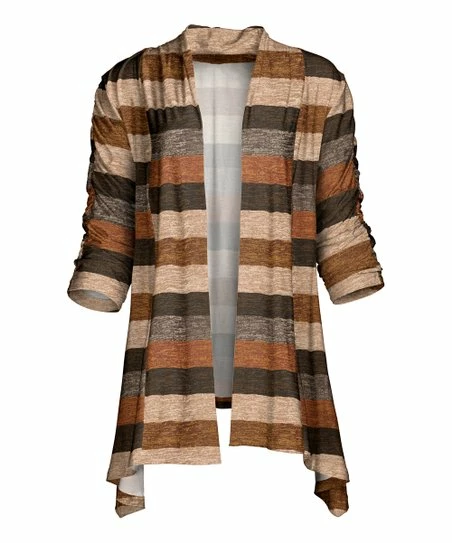 Lily | Brown & Beige Stripe Open Cardigan - Women & Plus 1 Lily | Brown & Beige Stripe Open Cardigan - Women & Plus