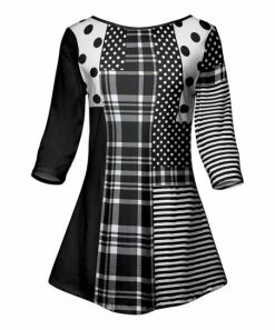 Lily | Black & White Plaid Patchwork Boatneck Tunic - Women & Plus