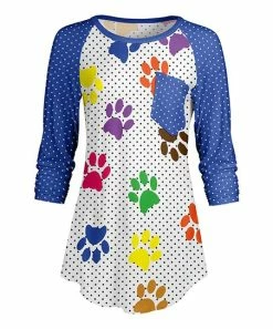Lily | Blue & White Polka Dot Paw-Print Pocket Raglan Tunic - Plus