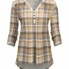 Lily | Beige & Cream Plaid Button-Front V-Neck Tunic - Women