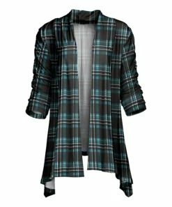 Lily | Black & Turquoise Plaid Open Cardigan - Women & Plus