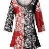 Lily | Black & Red Floral Three-Quarter Sleeve Tunic - Plus