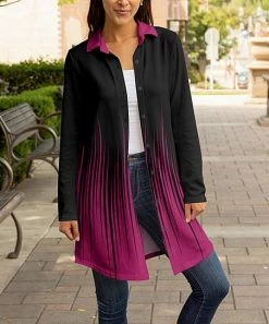 Lily | Black & Pink Abstract Stripe Longline Button-Up Shacket - Women & Plus