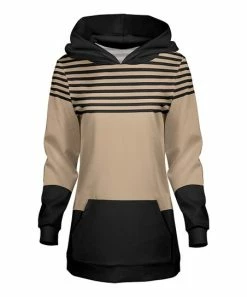 Lily | Black & Beige Stripe Kangaroo Pocket Hoodie - Women & Plus