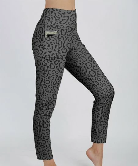 Lily | Gray & Black Leopard Pocket Leggings - Women 1 Lily | Gray & Black Leopard Pocket Leggings - Women