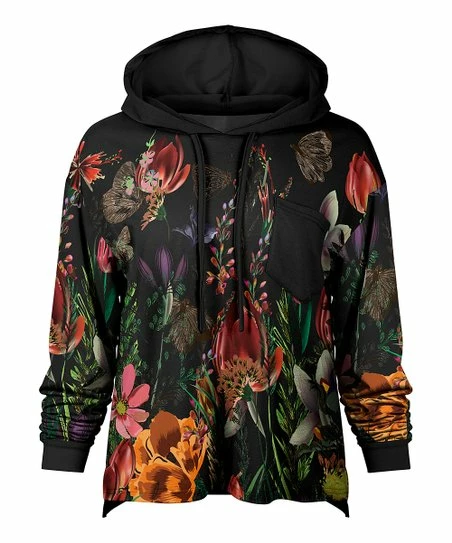 Lily | Black & Red Floral Chest Pocket Hoodie - Women & Plus 1 Lily | Black & Red Floral Chest Pocket Hoodie - Women & Plus
