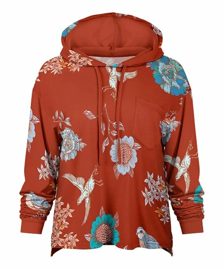 Lily | Orange & Blue Floral Chest Pocket Hoodie - Women & Plus 1 Lily | Orange & Blue Floral Chest Pocket Hoodie - Women & Plus