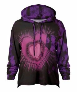Lily | Purple & Black Tie-Dye Heart Chest Pocket Hoodie - Women & Plus