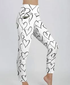 Lily | White & Black Heart Pocket Leggings - Women