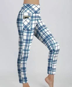 Lily | White & Blue Plaid Pocket Leggings - Women