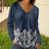 Lily | Navy & Cream Floral Long-Sleeve V-Neck Tunic - Women
