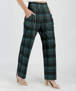 Lily | Black & Teal Plaid Pocket Wide-Leg Pants - Plus