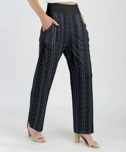 Lily | Black & Navy Geometric Stripe Pocket Wide-Leg Pants - Women