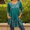 Lily | Turquoise & Lavender Floral Pocket Long-Sleeve Scoop Neck Tunic - Women & Plus