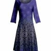 Lily | Purple & Gray Medallion Three-Quarter Sleeve A-Line Dress - Plus