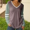 Lily | Taupe & Turquoise Stripe Color-Block V-Neck Long-Sleeve Tunic - Women