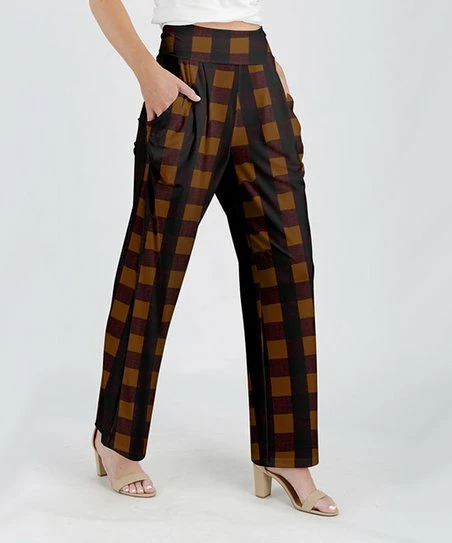 Lily | Brown & Black Plaid High-Waist Wide-Leg Pants - Women & Plus 1 Lily | Brown & Black Plaid High-Waist Wide-Leg Pants - Women & Plus