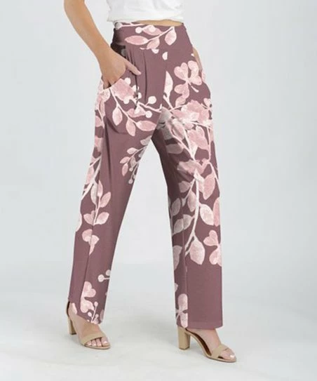 Lily | Pink & Mauve Floral High-Waist Wide-Leg Pants - Plus 1 Lily | Pink & Mauve Floral High-Waist Wide-Leg Pants - Plus