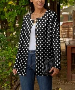 Lily | Black & White Polka Dot Button-Up Cardigan - Women & Plus