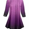 Lily | Purple & Black Ombré Leopard Pleated Three-Quarter Sleeve Tunic - Women