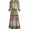 Lily | Blue & Goldtone Zig-Zag Collar Maxi Shirt Dress - Women