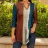 Lily | Navy & Brown Color Block Three-Quarter Sleeve Notch-Neck Tunic - Women