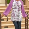 Lily | Purple & White Floral Bishop-Sleeve Raglan Tunic - Plus