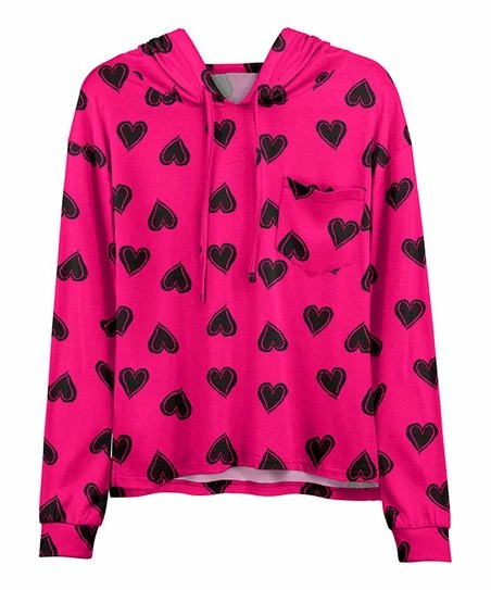 Lily | Pink & Black Heart Chest-Pocket Hoodie - Women & Plus 1 Lily | Pink & Black Heart Chest-Pocket Hoodie - Women & Plus