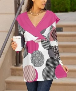 Lily | Pink & Gray Circles Cape Collar Tunic - Women