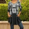 Lily | Gray & White Abstract Floral Pocket Long-Sleeve Swing Tunic - Women & Plus