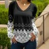 Lily | Black & White Geometric Long-Sleeve V-Neck Tunic - Women & Plus