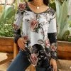 Lily | Black & Taupe Floral Color Block Long-Sleeve Tunic - Women & Plus