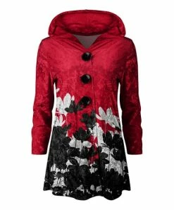 Lily | Black & Red Floral Velvet Button-Front Hoodie - Women & Plus