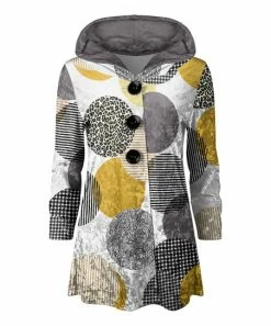 Lily | Yellow & Gray Abstract Polka Dot Velvet Button-Front Hoodie - Women & Plus