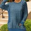 Lily | Blue & White Dot & Stripe Dolman-Sleeve Pocket Tunic - Women & Plus