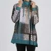 Lily | Blue & Gray Abstract Patchwork Cowl-Neck Pullover - Women & Plus