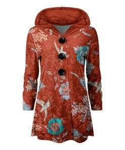 Lily | Rust & Blue Floral Velvet Button-Front Hoodie - Women & Plus