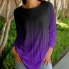 Lily | Black & Purple Abstract Ombré Long-Sleeve Crewneck Tunic - Women & Plus