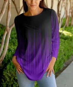 Lily | Black & Purple Abstract Ombré Long-Sleeve Crewneck Tunic - Women & Plus