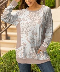 Lily | White & Cream Floral Dolman-Sleeve Pocket Tunic - Women & Plus