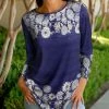 Lily | Blue & White Floral Crewneck Tunic - Plus